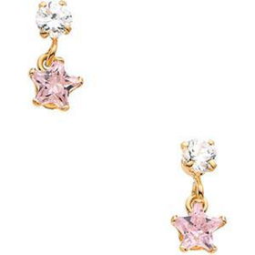 14K Yellow Gold Teen Pink Cubic Zirconia Earringsyellow 