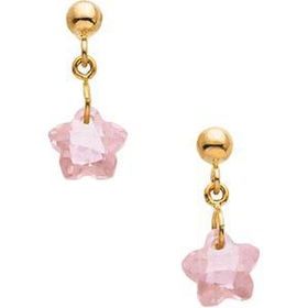 14K Yellow Gold Teen Pink Star Dangle Earringsyellow 