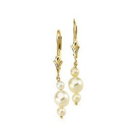 14K Yellow Gold Triple Pearl White Freshwater Earringsyellow 