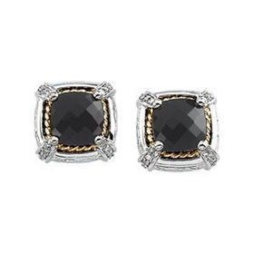 18K Yellow Gold & 14K White Gold Onyx & Diamond Earringsyellow 
