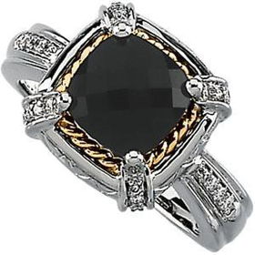 18K Yellow Gold & 14K White Gold Onyx & Diamond Ringyellow 