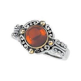 Sterling Silver & 14K Yellow Gold Cab Dyed Red Coral Ringsterling 