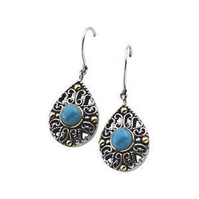 Sterling Silver & 14K Yellow Gold Cab Turquoise Earringssterling 
