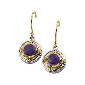 Sterling Silver & 14K Yellow Gold Cabouchon Amethyst Earringssterling 