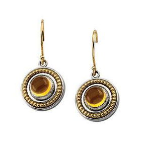Sterling Silver & 14K Yellow Gold Cabouchon Citrine Earringssterling 