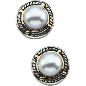 Sterling Silver & 14K Yellow Gold Freshwater Cultured Pearl Earringssterling 