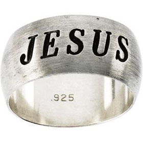 Sterling Silver Antiqued Half Round Jesus Ring - Size 7sterling 