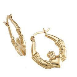 14K Yellow Gold Claddagh Hoop Earringsyellow 