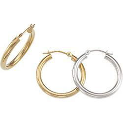 14K Yellow Gold Round Tube Hoop Earringsyellow 