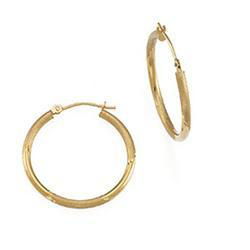 14K Yellow Gold Diamond Cut Hoop Earrings With Florentine Finishyellow 
