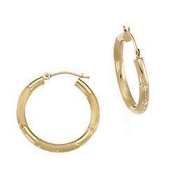 14K Yellow Gold Diamond Cut Hoop Earrings With Florentine Finishyellow 