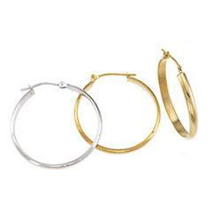 14K White Gold Half Round Tube Hoop Earringswhite 