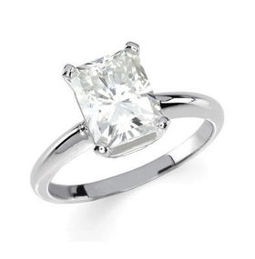 14K White Gold Emerald Cut Created Moissanite Solitaire Ring - 2.50 ctwwhite 