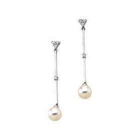 14K White Gold Freshwater Cultured Pearl & Diamond Earringswhite 