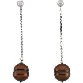 14K White Gold Freshwater Dyed Chocolate Cultured Circle Pearl Earringswhite 