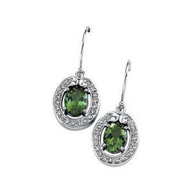14K White Gold Green Tourmaline & Diamond Earringswhite 