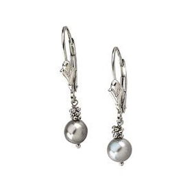 14K White Gold Grey Pearl Lever Back Earringswhite 