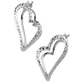 14K White Gold Heart Hoop Earringswhite 