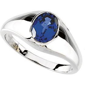 14K White Gold Men's Chatham Created Sapphire Ringwhite 