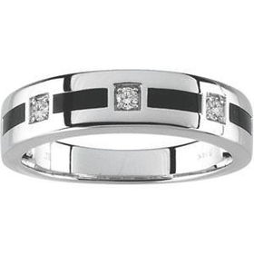 14K White Gold Men's Diamond & Onyx Band Ringwhite 