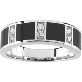 14K White Gold Men's Diamond & Onyx Band Ringwhite 
