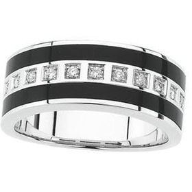 14K White Gold Men's Diamond & Onyx Band Ringwhite 