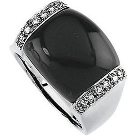 14K White Gold Onyx & Diamond Ringwhite 
