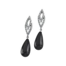 14K White Gold Onyx Briolette & Diamond Earringswhite 