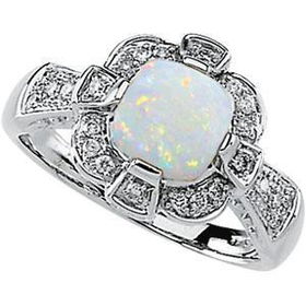 14K White Gold Opal Cab & Diamond Ringwhite 