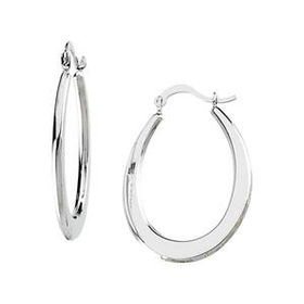 14K White Gold Oval Hoop Earringswhite 
