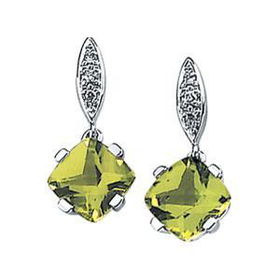14K White Gold Peridot & Diamond Earringswhite 