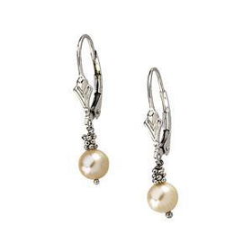 14K White Gold Pink Pearl Lever Back Earringswhite 