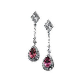 14K White Gold Pink Tourmaline & Diamond Earringswhite 