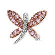 14K White Gold Rose Rhodium Plated Pink Sapphire & Diamond Brooch