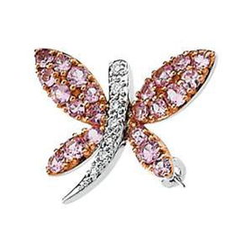 14K White Gold Rose Rhodium Plated Pink Sapphire & Diamond Broochwhite 