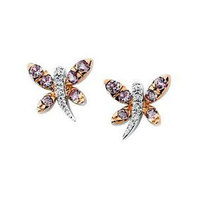 14K White Gold Rose Rhodium Plated Pink Sapphire & Diamond Butterfly Earringswhite 