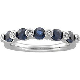 14K White Gold Sapphire & Diamond Anniversary Band Ringwhite 
