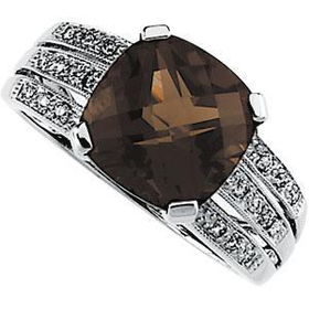 14K White Gold Smoky Quartz & Diamond Ringwhite 