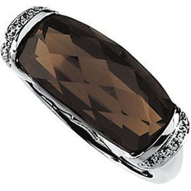 14K White Gold Smoky Quartz & Diamond Ringwhite 