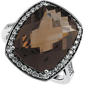 14K White Gold Smoky Quartz & Diamond Ringwhite 