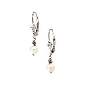 14K White Gold White Pearl Lever Back Earringswhite 