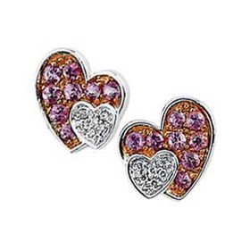 14K White Gold With Rose Rhodium Plated Genuine Pink Sapphire & Diamond Earringswhite 