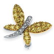 14K White Gold Yellow Rhodium Plated Yellow Sapphire & Diamond Brooch
