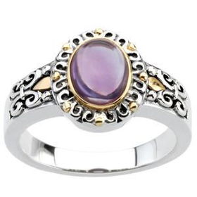 14K Yellow Gold & Sterling Silver Cab Amethyst Ringyellow 
