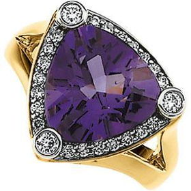 14K Yellow Gold Amethyst & Diamond Ringyellow 