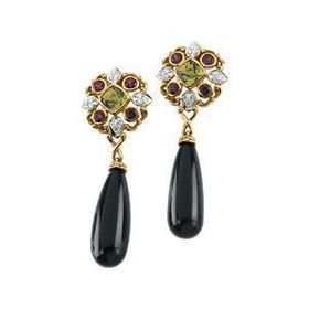 14K Yellow Gold Brazilian Garnet, Peridot, & Diamond Earrings Semi Mountyellow 