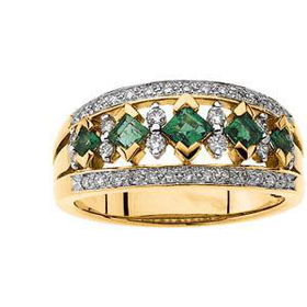 14K Yellow Gold Bridal Emerald & Diamond Anniversary Band Ringyellow 