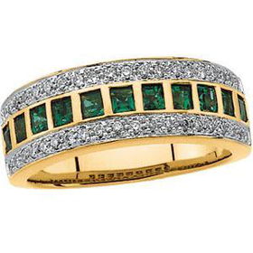 14K Yellow Gold Bridal Emerald & Diamond Anniversary Band Ringyellow 