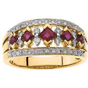 14K Yellow Gold Bridal Ruby & Diamond Anniversary Band Ringyellow 