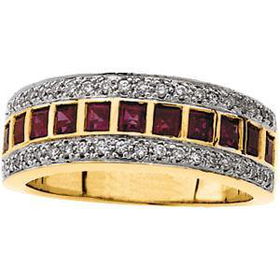 14K Yellow Gold Bridal Ruby & Diamond Anniversary Band Ringyellow 